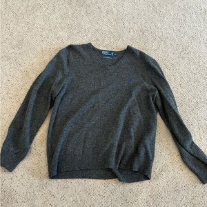 Polo by Ralph Lauren. Mens wool sweater. L Large. Grey w/ blue pony.